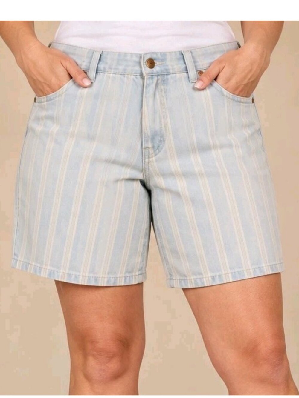 Vintage Backroad Blues Striped Shorts 34" Waist Size 16 Blue White Denim
